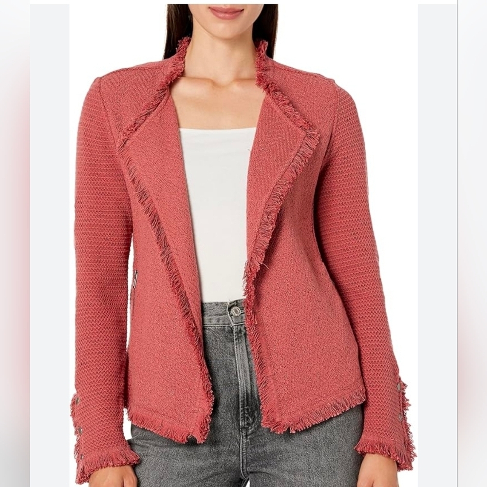 NIC+ZOE Michaela Coral Open-Front Fringe Detail Mix Knit Jacket